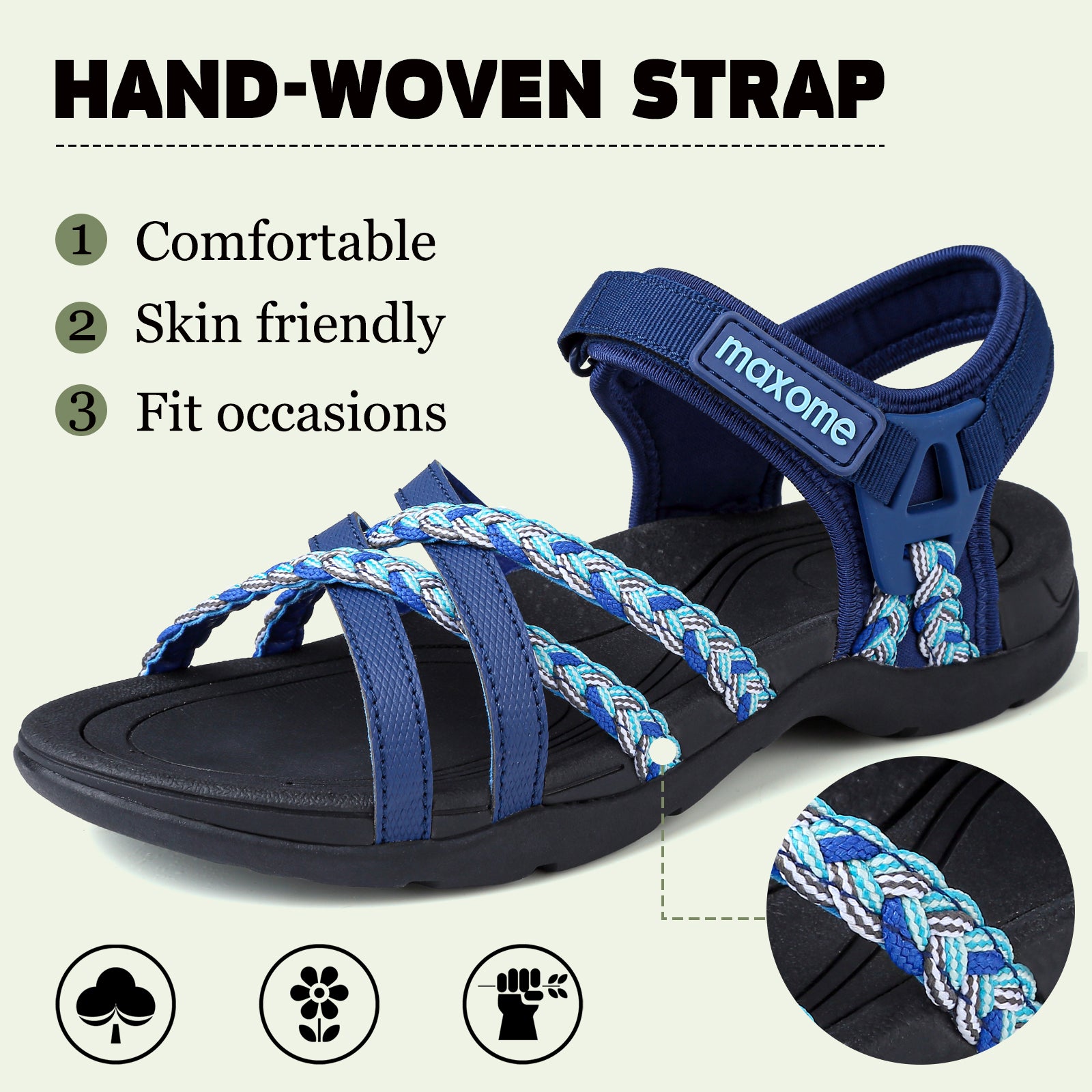 Maxome Women's Summer Walking Sandals Comfortable Sports Sandals Casual Hook Loop Strap Beach Sandals