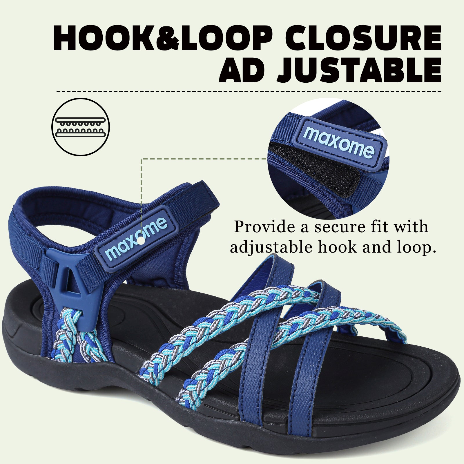 Maxome Women's Summer Walking Sandals Comfortable Sports Sandals Casual Hook Loop Strap Beach Sandals