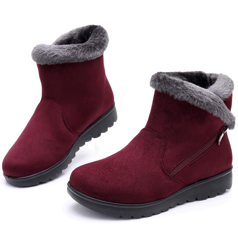 Maxome Snow Boots Womens Winter Boots Fur Lined Women Walking Boots Lightweight Anti-Slip Ankle Boots Side Zipper Outdoor for Ladies Girls Warm Booties