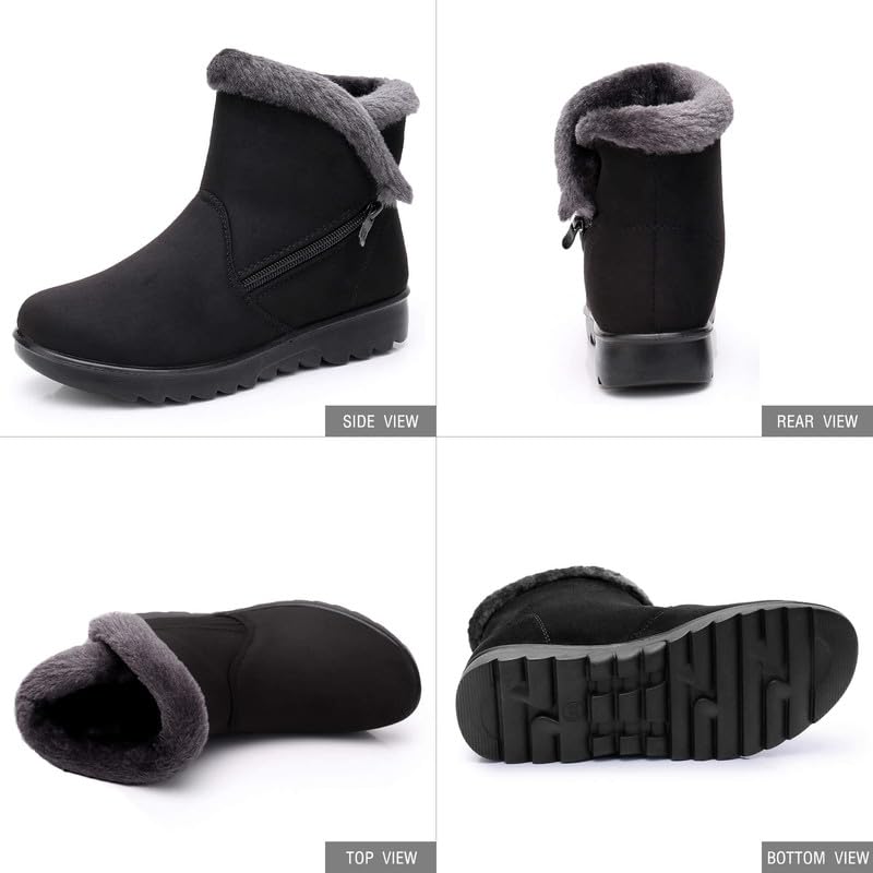 Maxome Snow Boots Womens Winter Boots Fur Lined Women Walking Boots Lightweight Anti-Slip Ankle Boots Side Zipper Outdoor for Ladies Girls Warm Booties