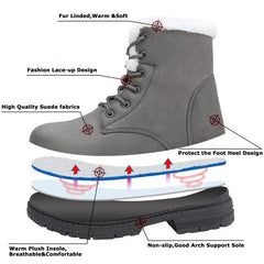 Supmix Snow Boots Womens Winter Boots Walking Boots Cotton Warm Fur Lined Snow Shoes Ankle Boots Mid Calf Lace Up Suede Boots Casual Non-Slip Lightweight Outdoor Ladies Booties