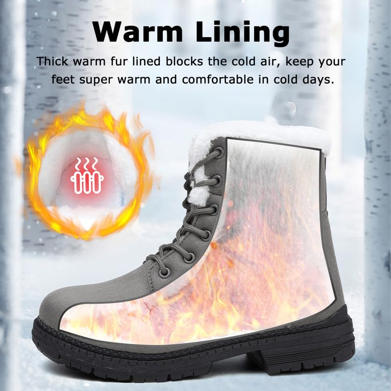 Supmix Snow Boots Womens Winter Boots Walking Boots Cotton Warm Fur Lined Snow Shoes Ankle Boots Mid Calf Lace Up Suede Boots Casual Non-Slip Lightweight Outdoor Ladies Booties