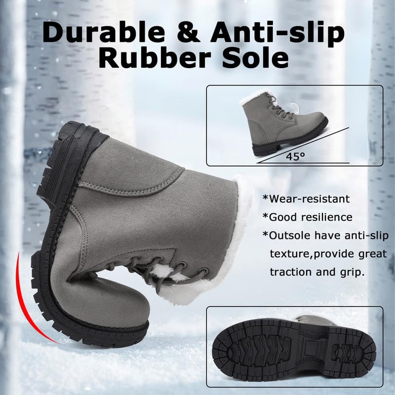 Supmix Snow Boots Womens Winter Boots Walking Boots Cotton Warm Fur Lined Snow Shoes Ankle Boots Mid Calf Lace Up Suede Boots Casual Non-Slip Lightweight Outdoor Ladies Booties