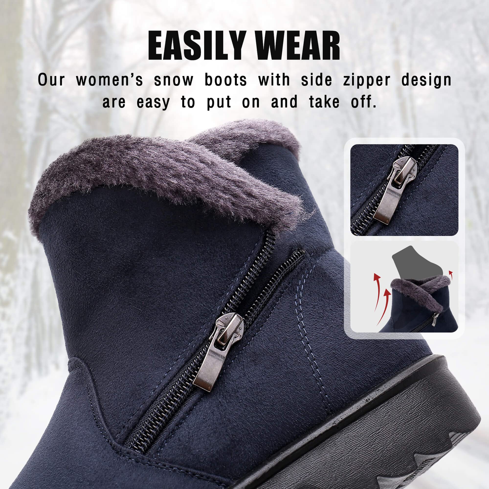 Maxome Snow Boots Womens Winter Boots Fur Lined Women Walking Boots Lightweight Anti-Slip Ankle Boots Side Zipper Outdoor for Ladies Girls Warm Booties