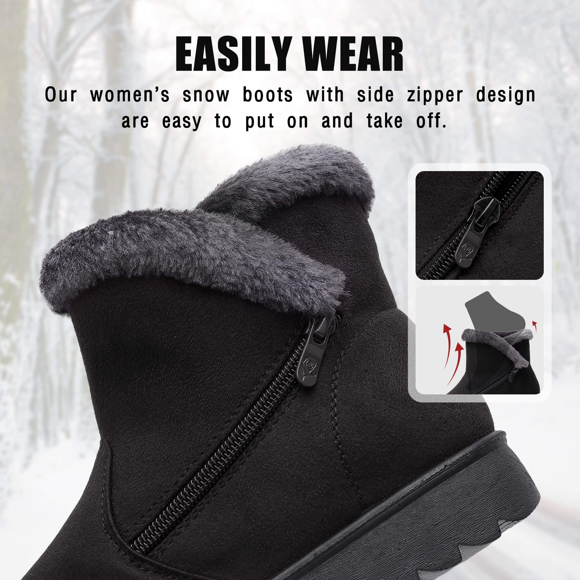 Maxome Snow Boots Womens Winter Boots Fur Lined Women Walking Boots Lightweight Anti-Slip Ankle Boots Side Zipper Outdoor for Ladies Girls Warm Booties