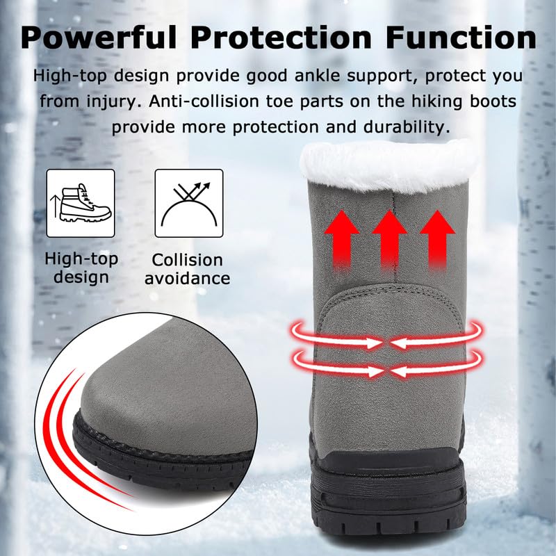 Supmix Snow Boots Womens Winter Boots Walking Boots Cotton Warm Fur Lined Snow Shoes Ankle Boots Mid Calf Lace Up Suede Boots Casual Non-Slip Lightweight Outdoor Ladies Booties