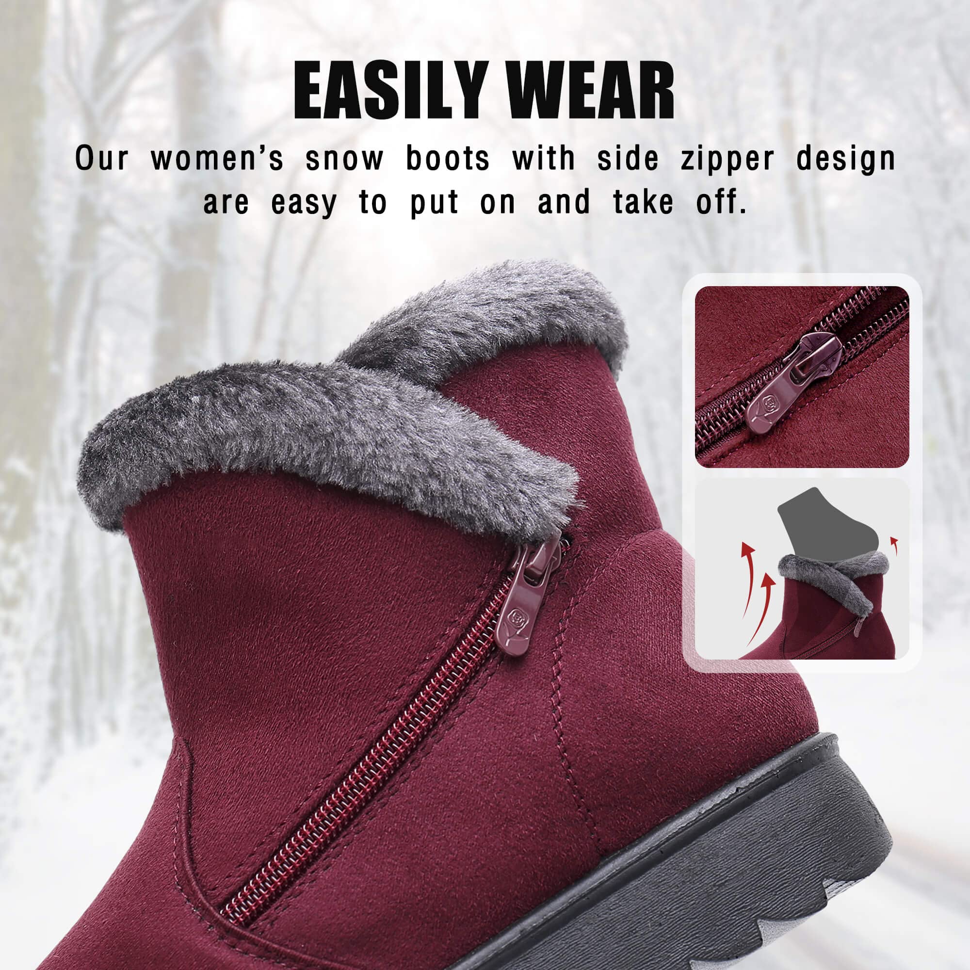 Maxome Snow Boots Womens Winter Boots Fur Lined Women Walking Boots Lightweight Anti-Slip Ankle Boots Side Zipper Outdoor for Ladies Girls Warm Booties