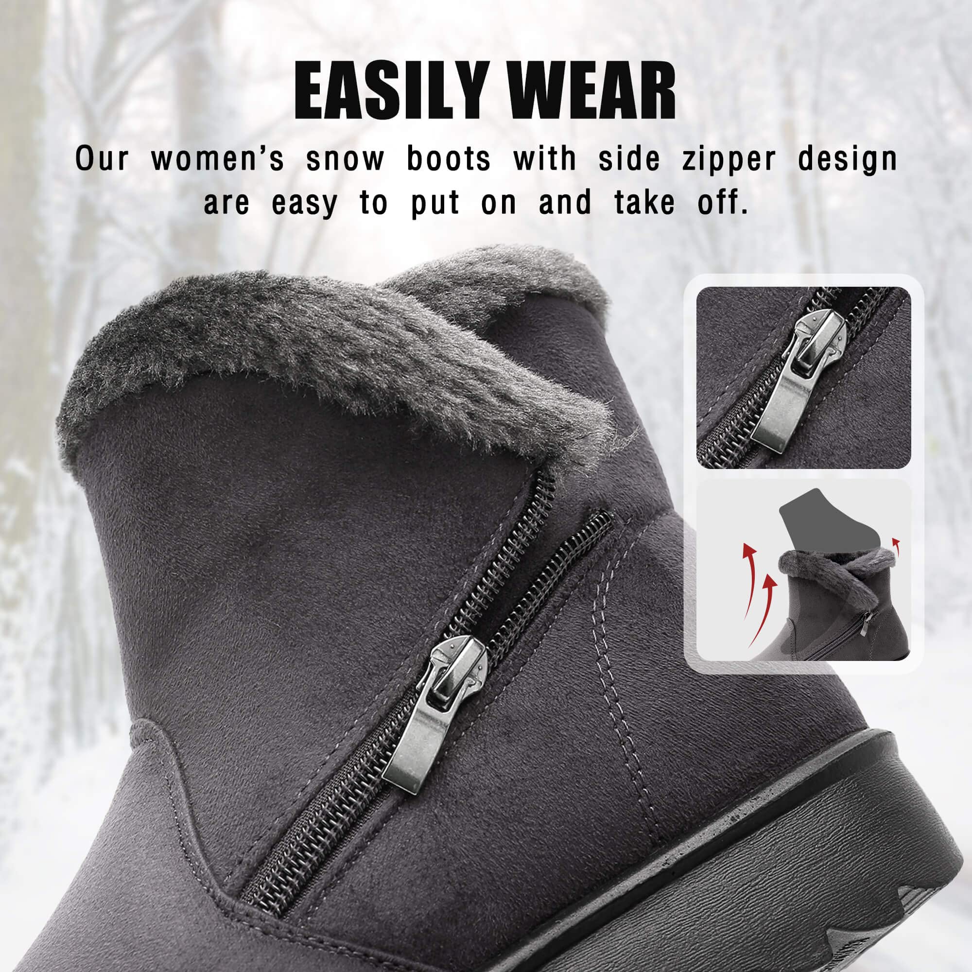 Maxome Snow Boots Womens Winter Boots Fur Lined Women Walking Boots Lightweight Anti-Slip Ankle Boots Side Zipper Outdoor for Ladies Girls Warm Booties