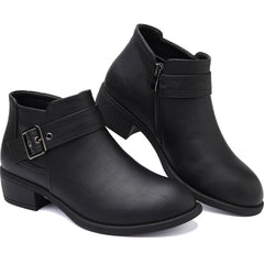 ziitop Stiefeletten Damen Schwarz mit Reißverschluss Elegante Boots Stiefel Damen Spitz Zulaufend Schnalle Western Chelsea Ankle Boots Herbst Winter Schuhe Ungefüttert Vielseitig Kurzstiefel