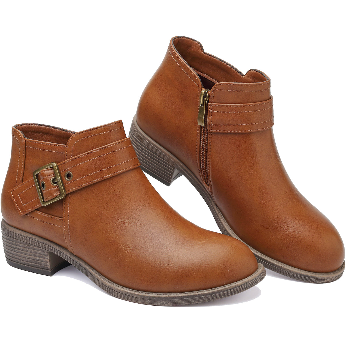 ziitop Stiefeletten Damen Schwarz mit Reißverschluss Elegante Boots Stiefel Damen Spitz Zulaufend Schnalle Western Chelsea Ankle Boots Herbst Winter Schuhe Ungefüttert Vielseitig Kurzstiefel